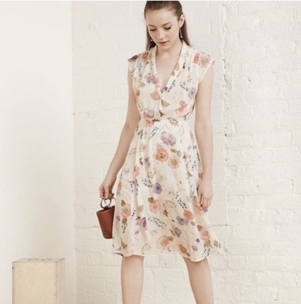 reformation corey sleeveless floral wrap dress viscose sz XS summer white pink